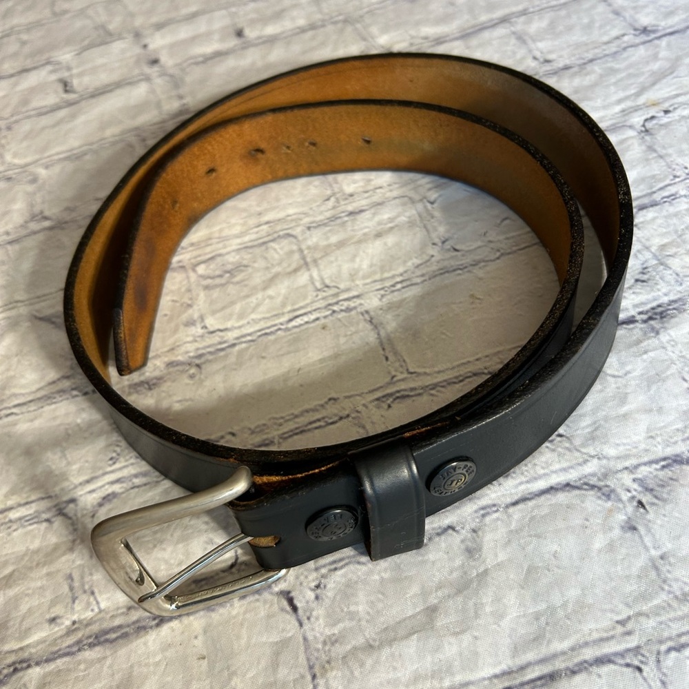 JAY-PEE LEATHER BLACK CHUNKY MENS BELT CHANGEABLE BUCKLE SILVER TONE